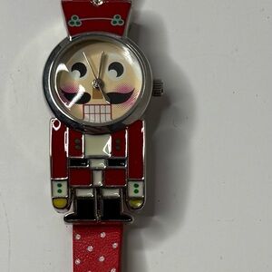 Red Nutcracker Watch with Polka Dot Strap, Needs Battery